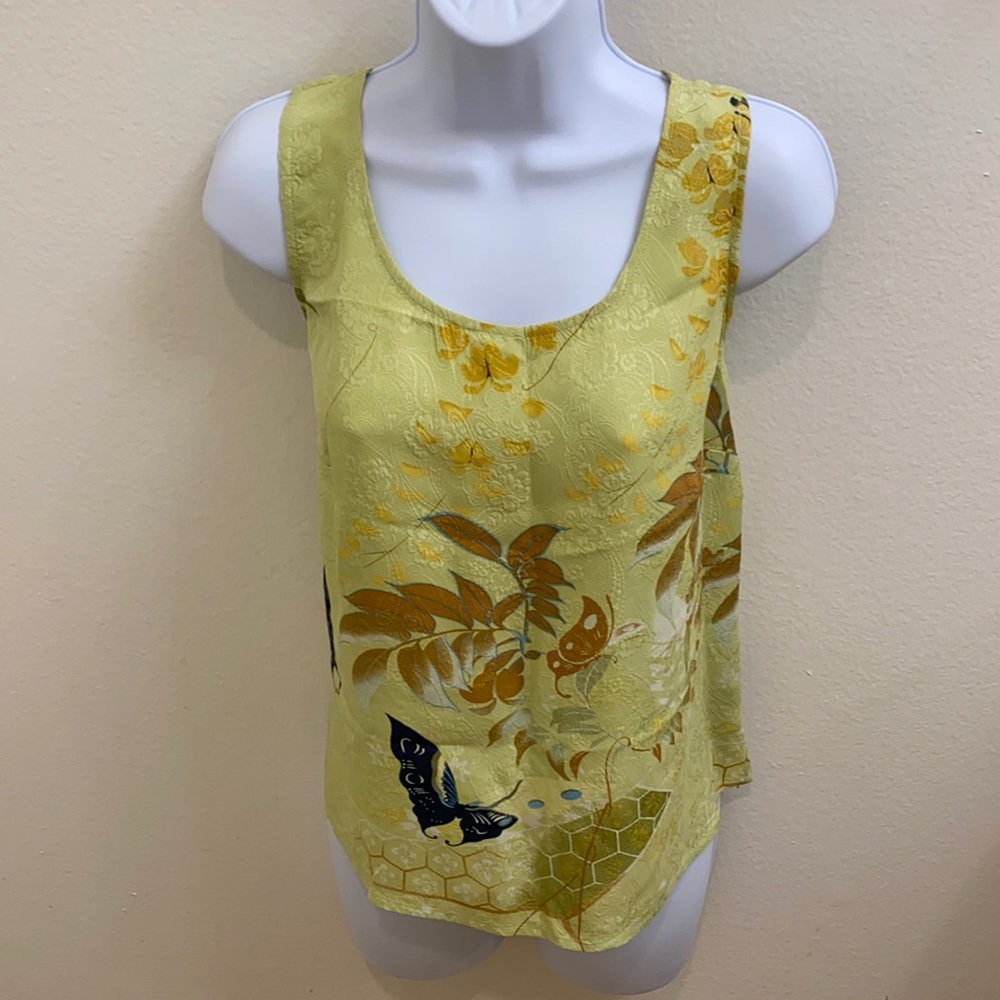 Citron Silk Butterfly Print Sleeveless Top m
